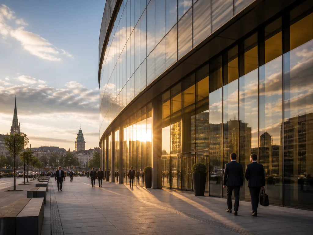 Modernt bankkontor med glasfasad i Stockholm — Handelsbanken B aktie (SHB B) analys 2026